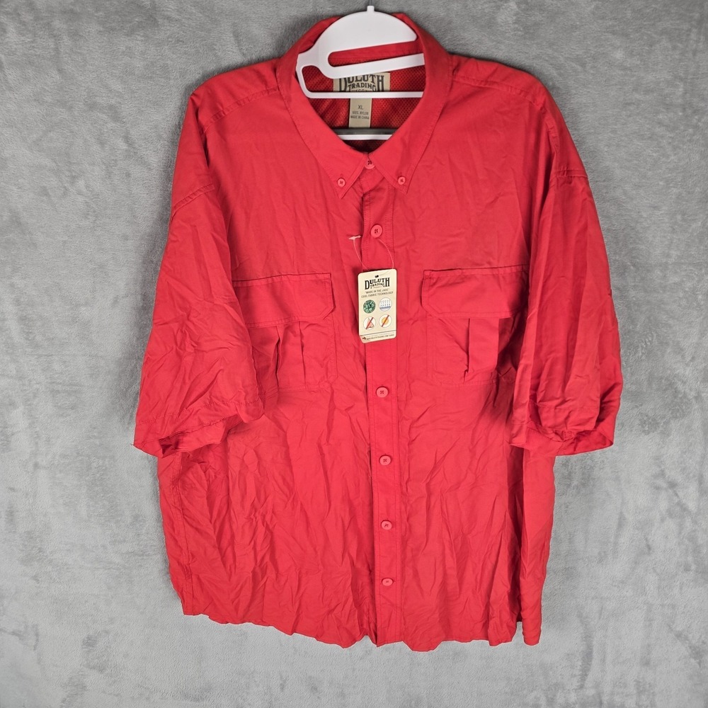 Duluth Trading Co Mens XL Red Jade Cool Technology Short‎ Sleeve Work Shirt NWT